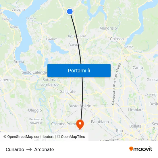 Cunardo to Arconate map