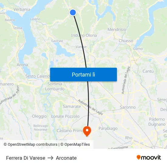 Ferrera Di Varese to Arconate map