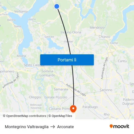 Montegrino Valtravaglia to Arconate map