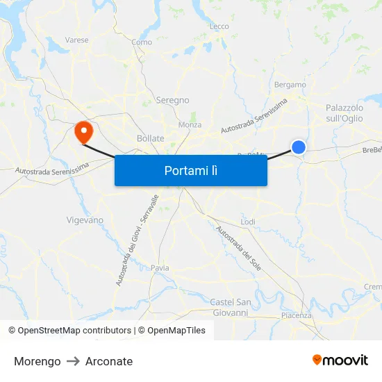 Morengo to Arconate map