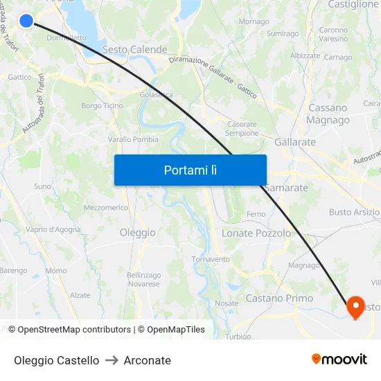 Oleggio Castello to Arconate map