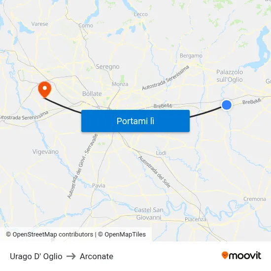 Urago D' Oglio to Arconate map