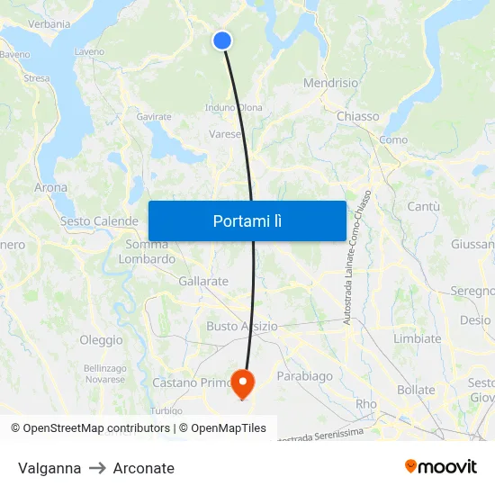 Valganna to Arconate map