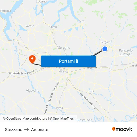 Stezzano to Arconate map