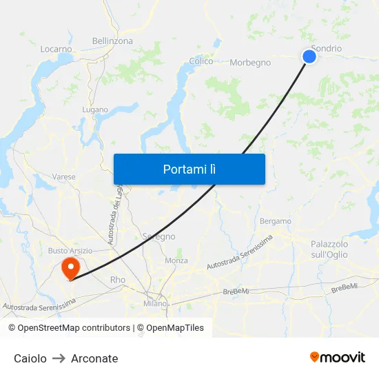 Caiolo to Arconate map