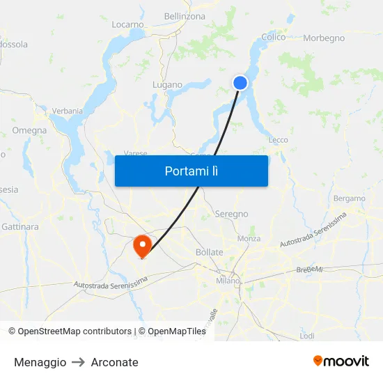 Menaggio to Arconate map