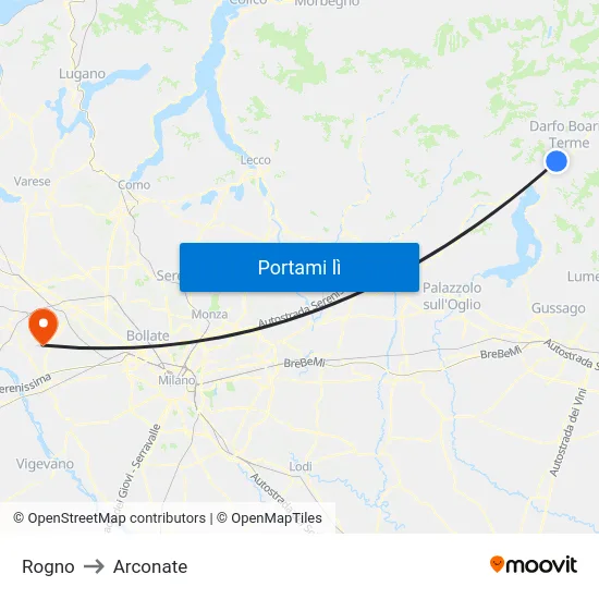 Rogno to Arconate map