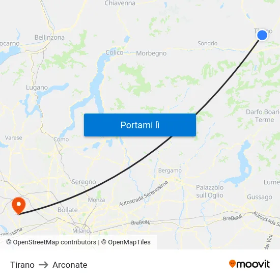 Tirano to Arconate map