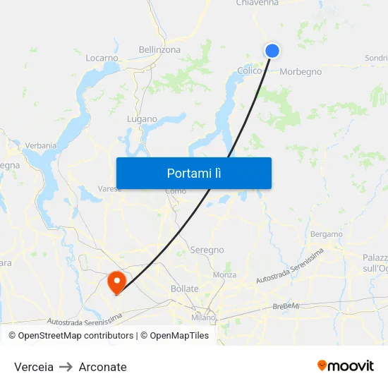 Verceia to Arconate map