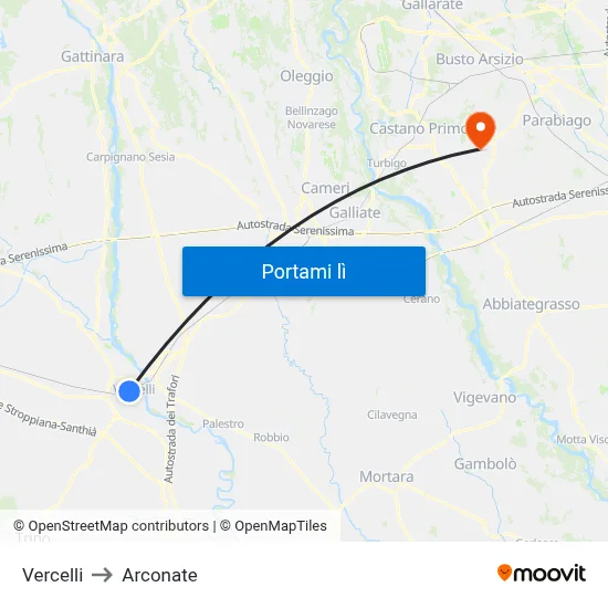 Vercelli to Arconate map