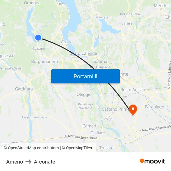 Ameno to Arconate map