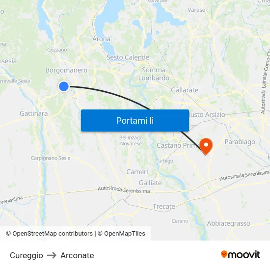 Cureggio to Arconate map