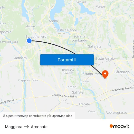 Maggiora to Arconate map