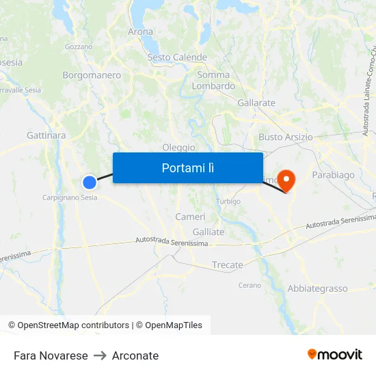Fara Novarese to Arconate map