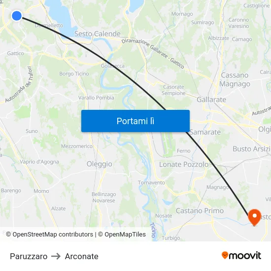 Paruzzaro to Arconate map