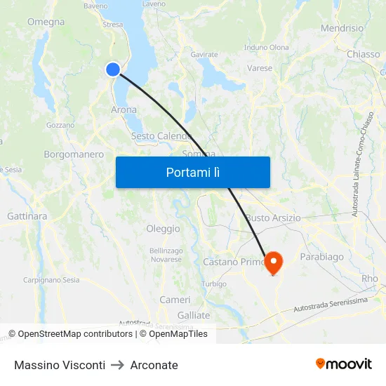 Massino Visconti to Arconate map