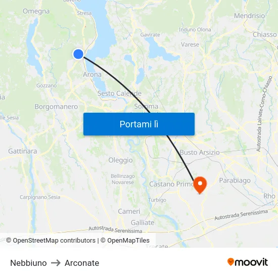 Nebbiuno to Arconate map