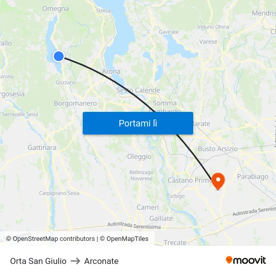 Orta San Giulio to Arconate map
