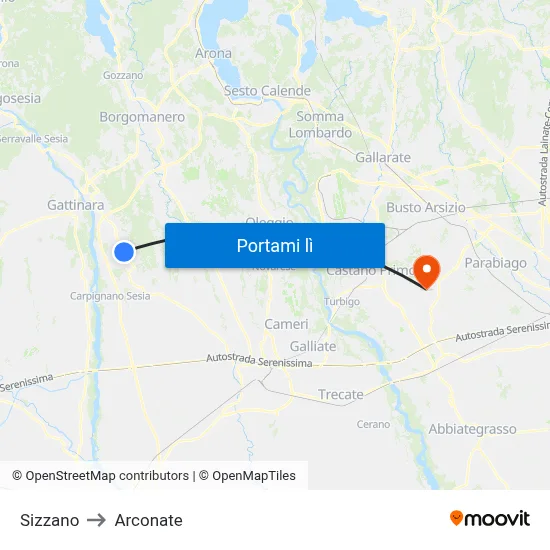 Sizzano to Arconate map