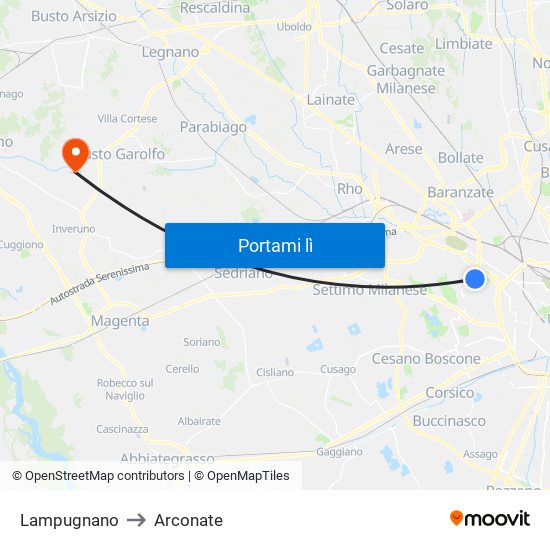 Lampugnano to Arconate map