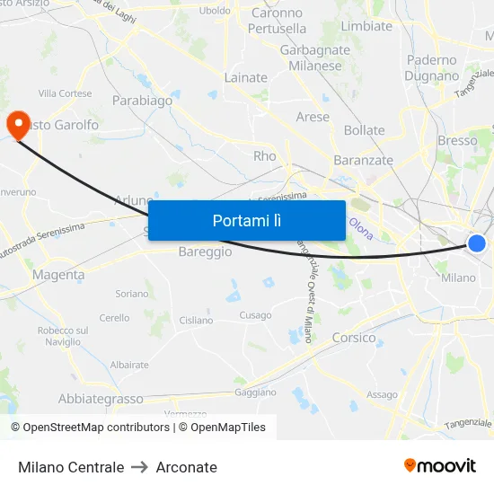 Milano Centrale to Arconate map