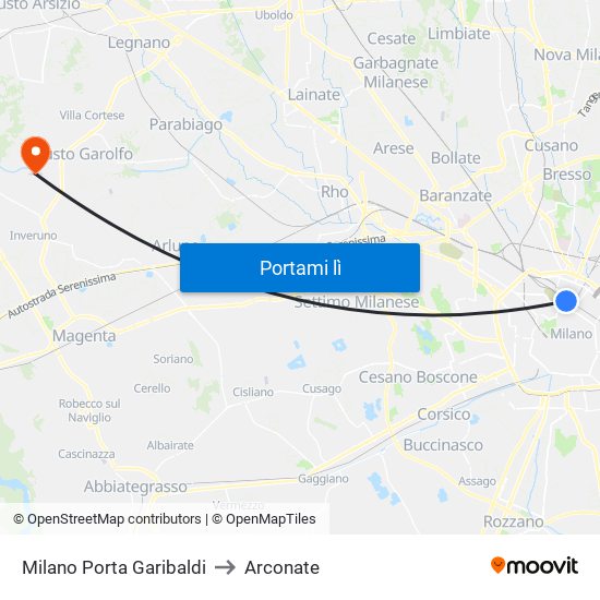Milano Porta Garibaldi to Arconate map