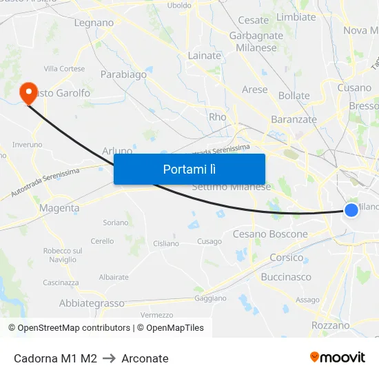 Cadorna M1 M2 to Arconate map