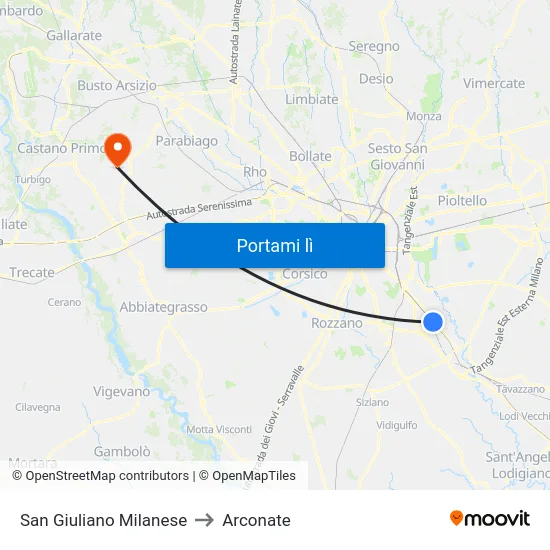 San Giuliano Milanese to Arconate map