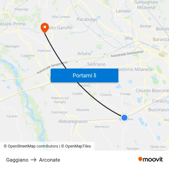 Gaggiano to Arconate map