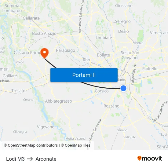 Lodi M3 to Arconate map