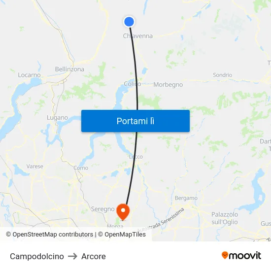 Campodolcino to Arcore map