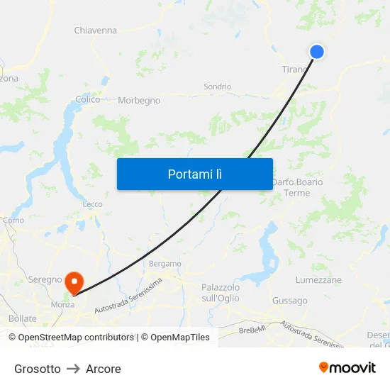 Grosotto to Arcore map