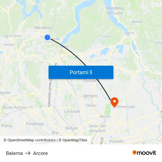 Balerna to Arcore map