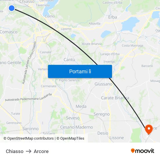 Chiasso to Arcore map