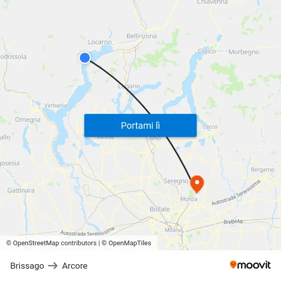 Brissago to Arcore map