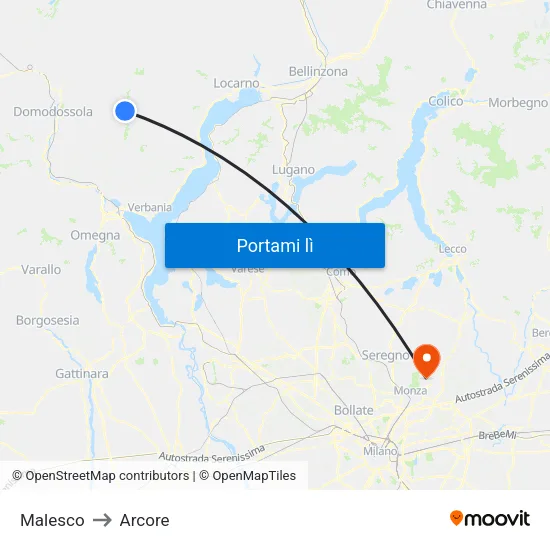 Malesco to Arcore map