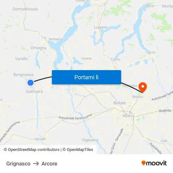 Grignasco to Arcore map