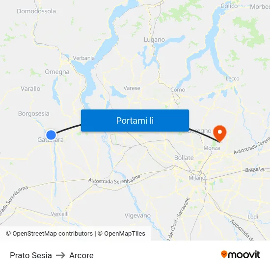 Prato Sesia to Arcore map