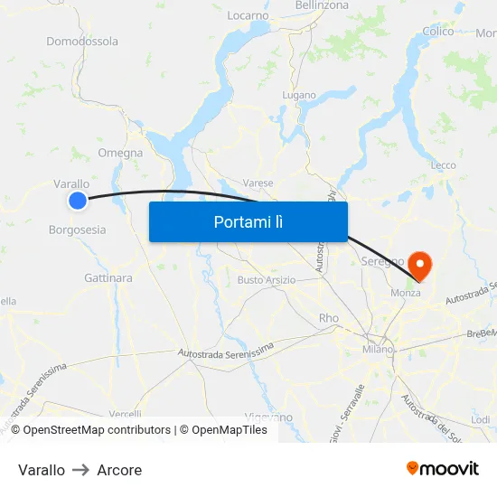 Varallo to Arcore map