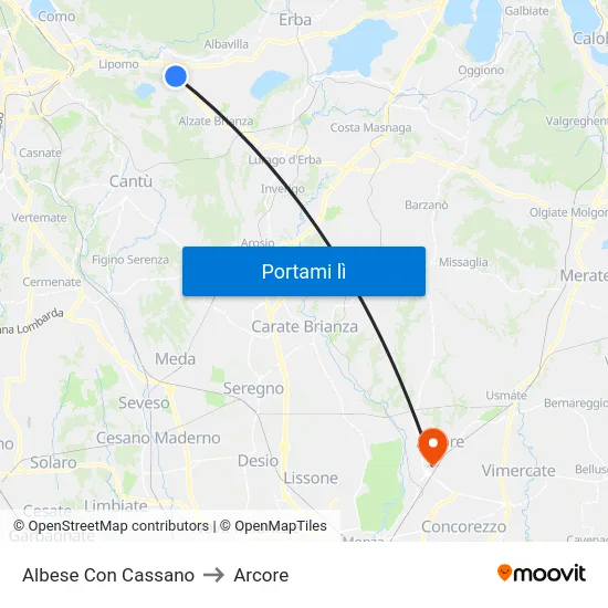 Albese Con Cassano to Arcore map