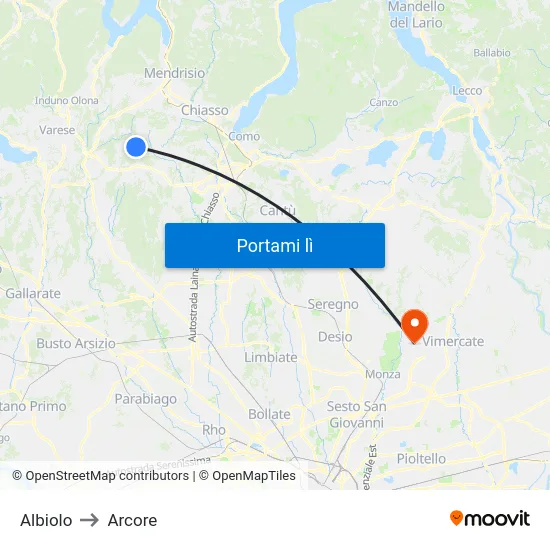 Albiolo to Arcore map
