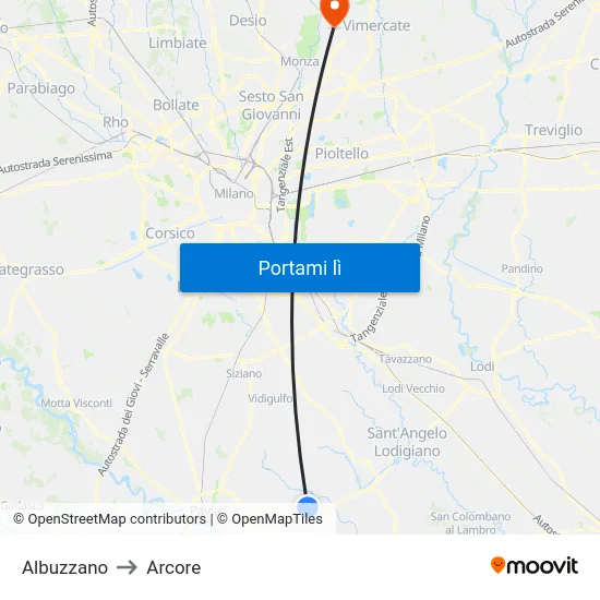 Albuzzano to Arcore map