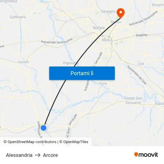 Alessandria to Arcore map