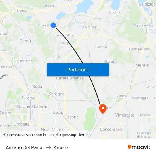 Anzano Del Parco to Arcore map