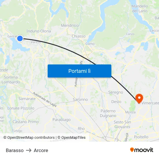 Barasso to Arcore map