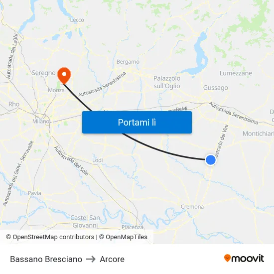 Bassano Bresciano to Arcore map