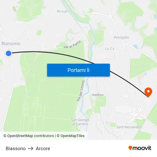 Biassono to Arcore map