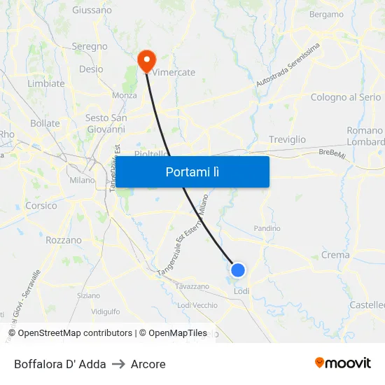 Boffalora D' Adda to Arcore map