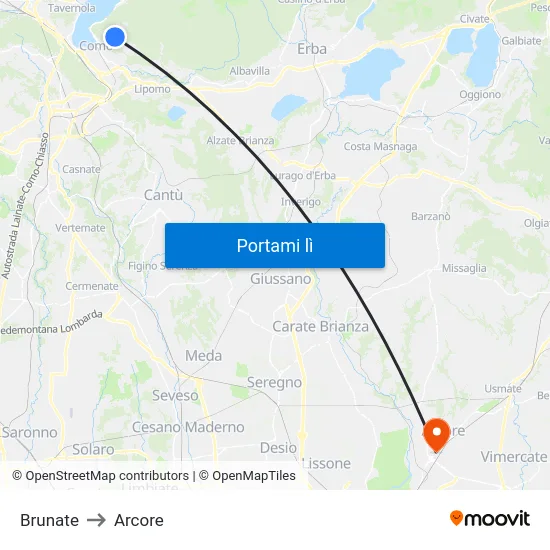 Brunate to Arcore map