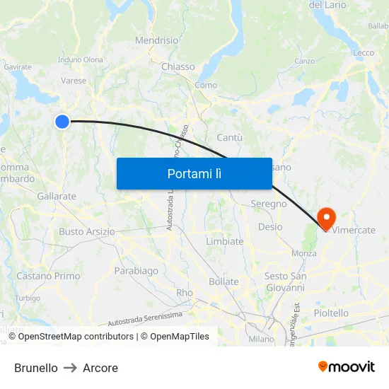 Brunello to Arcore map